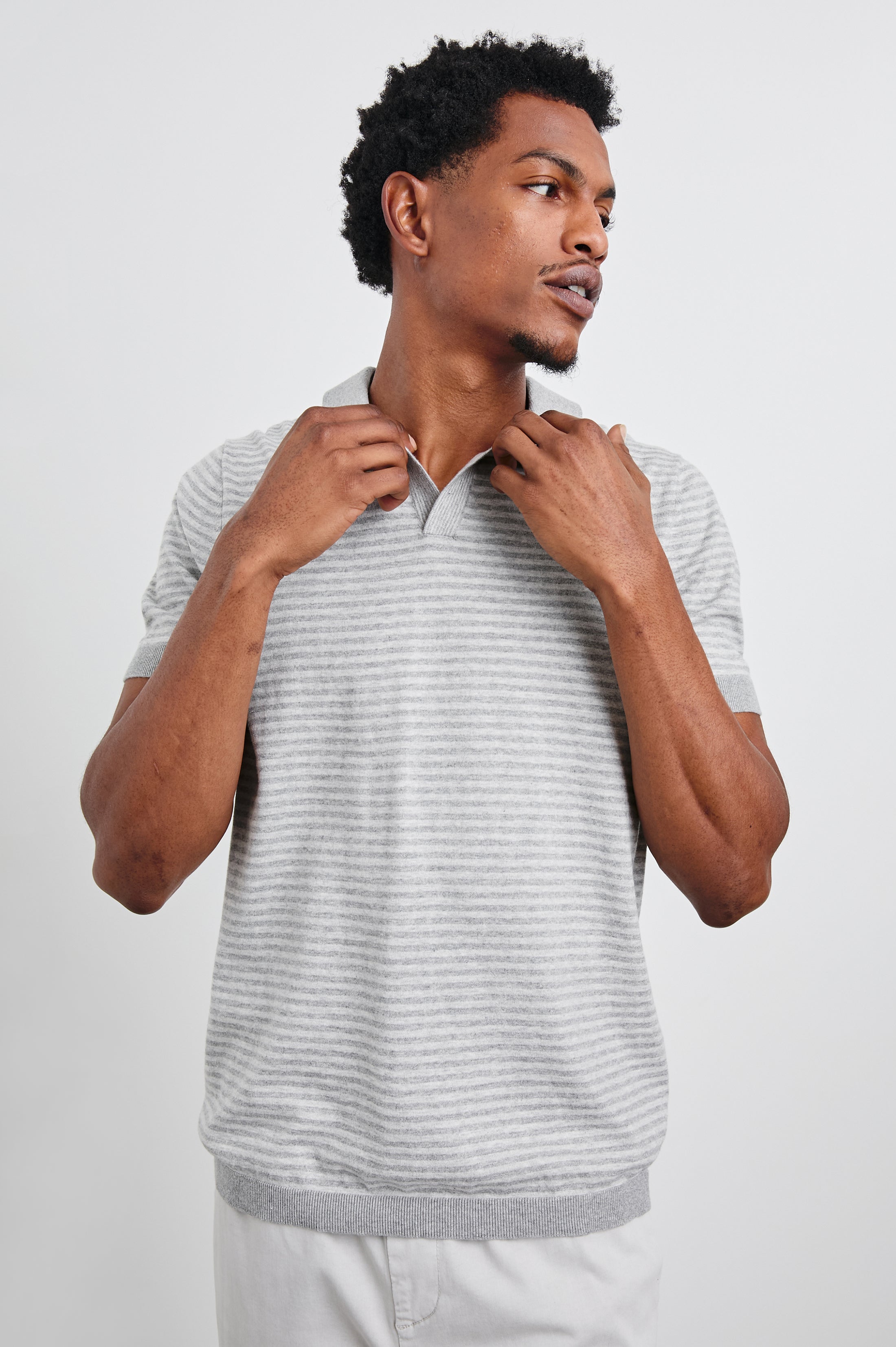 HAYDEN POLO SHIRT - HEATHER GREY STRIPE