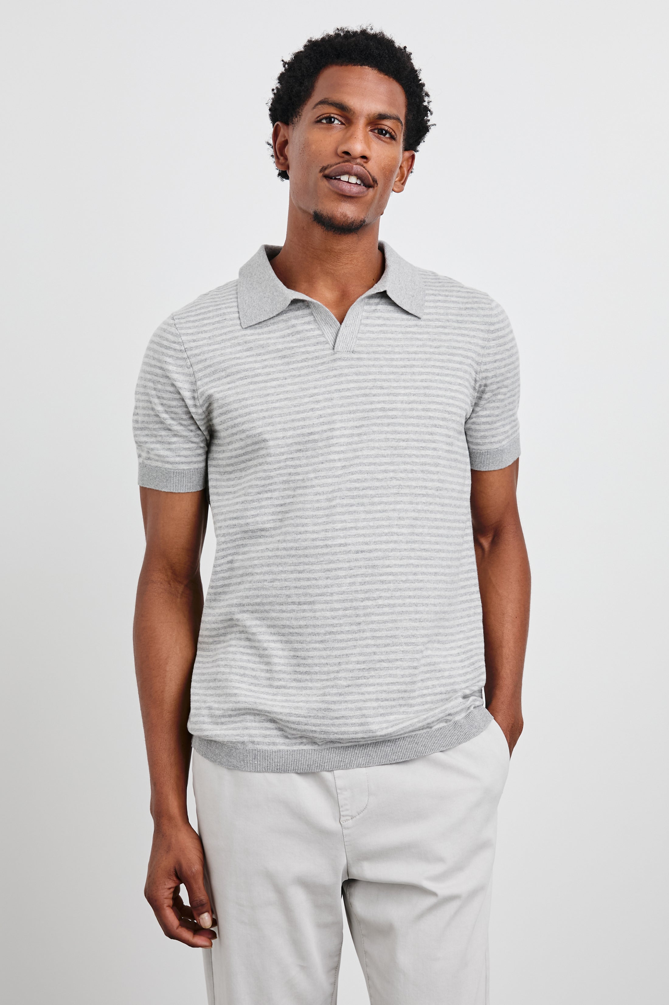HAYDEN POLO SHIRT - HEATHER GREY STRIPE