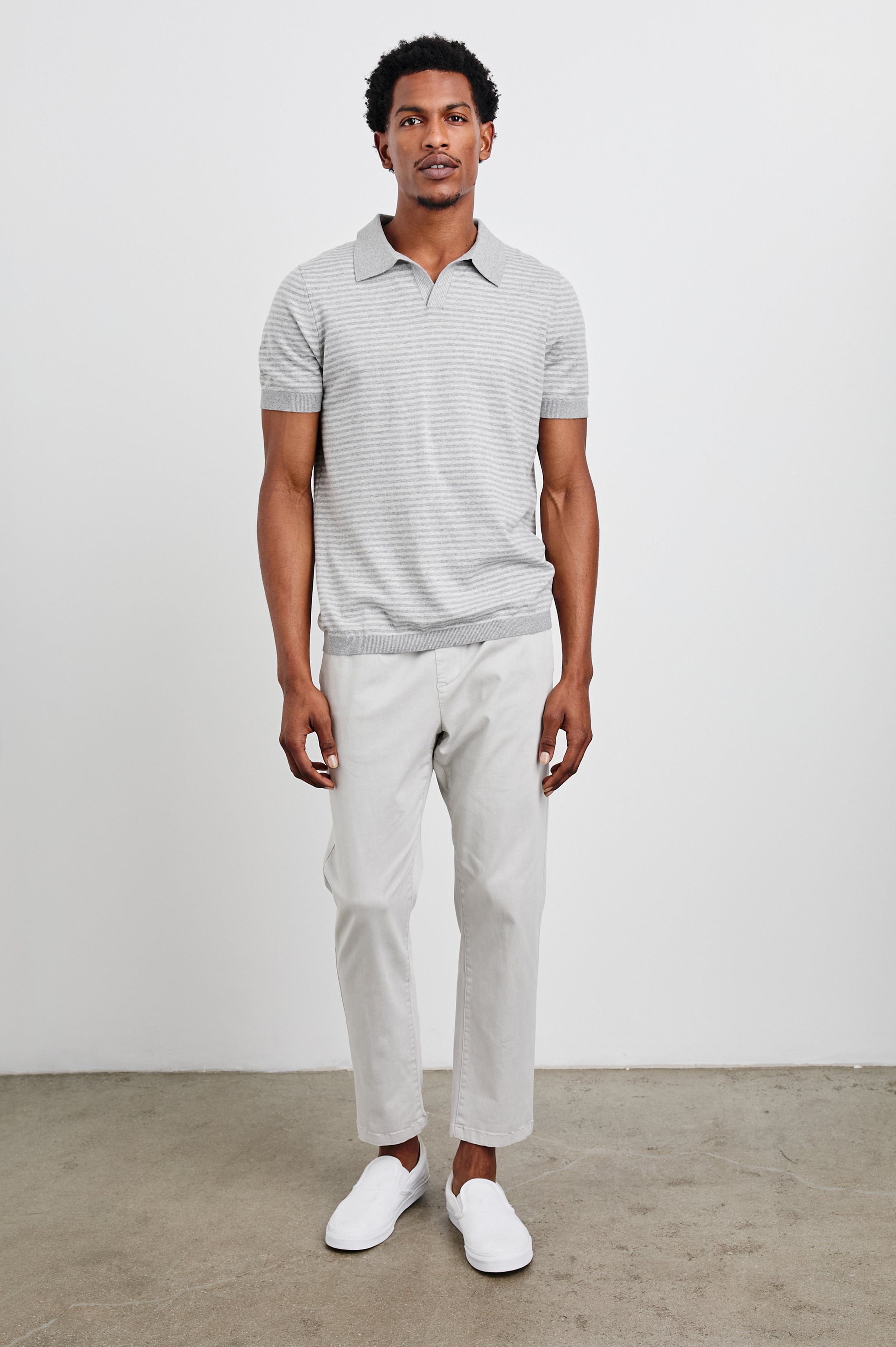 HAYDEN POLO SHIRT - HEATHER GREY STRIPE