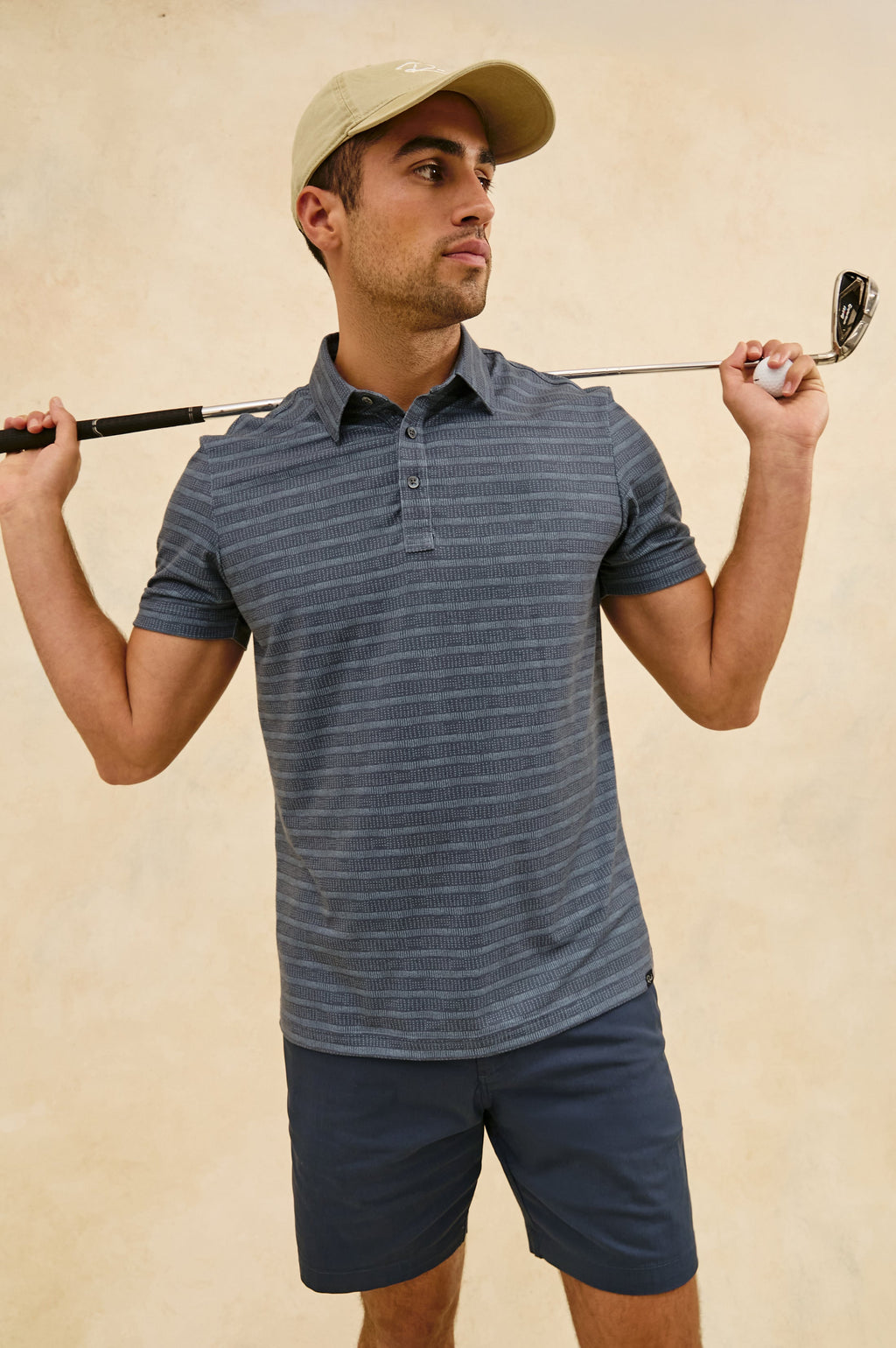 MERCED GOLF POLO SHIRT - SASHIKO BORDER BLACK