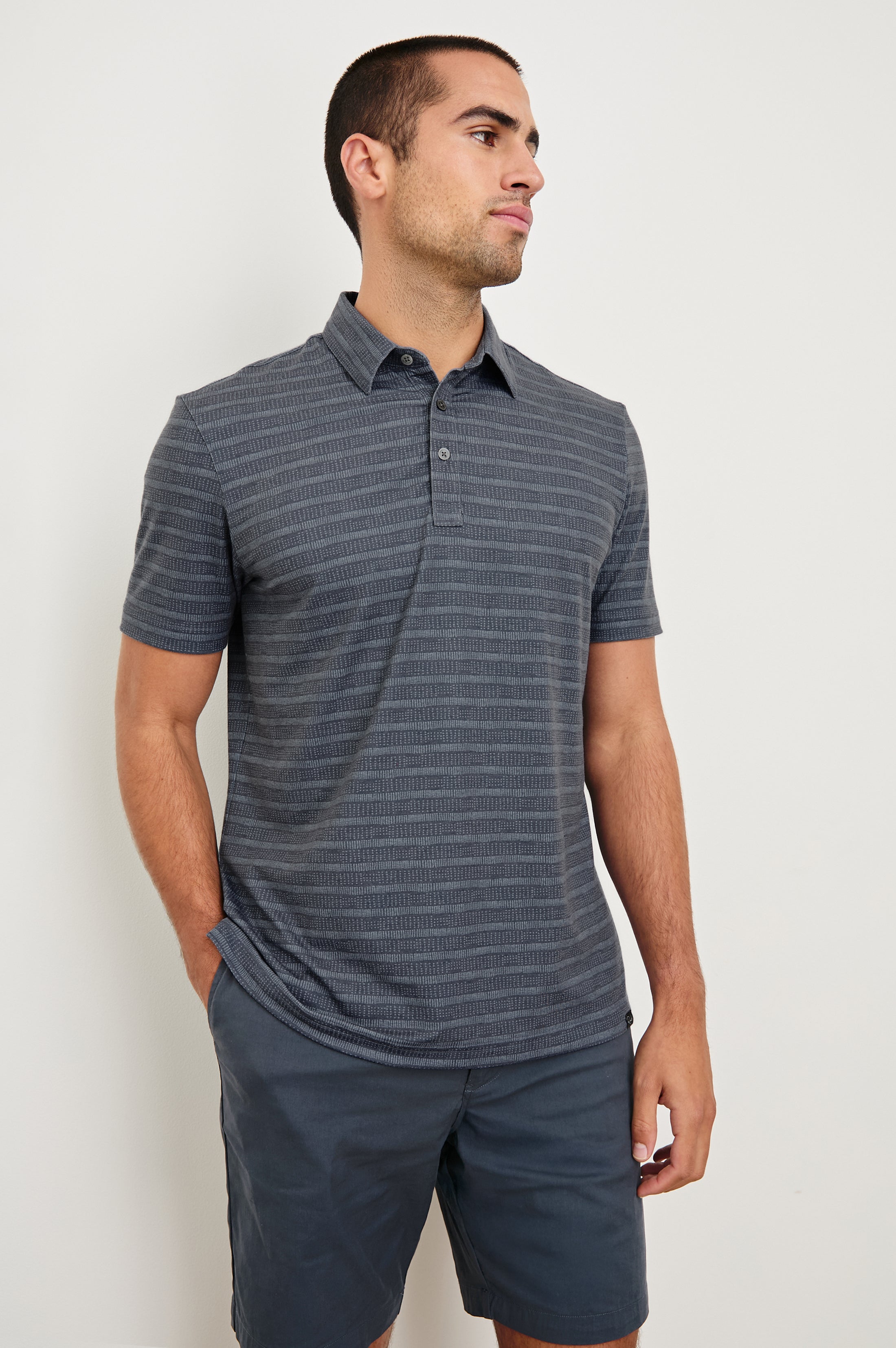 MERCED GOLF POLO SHIRT - SASHIKO BORDER BLACK