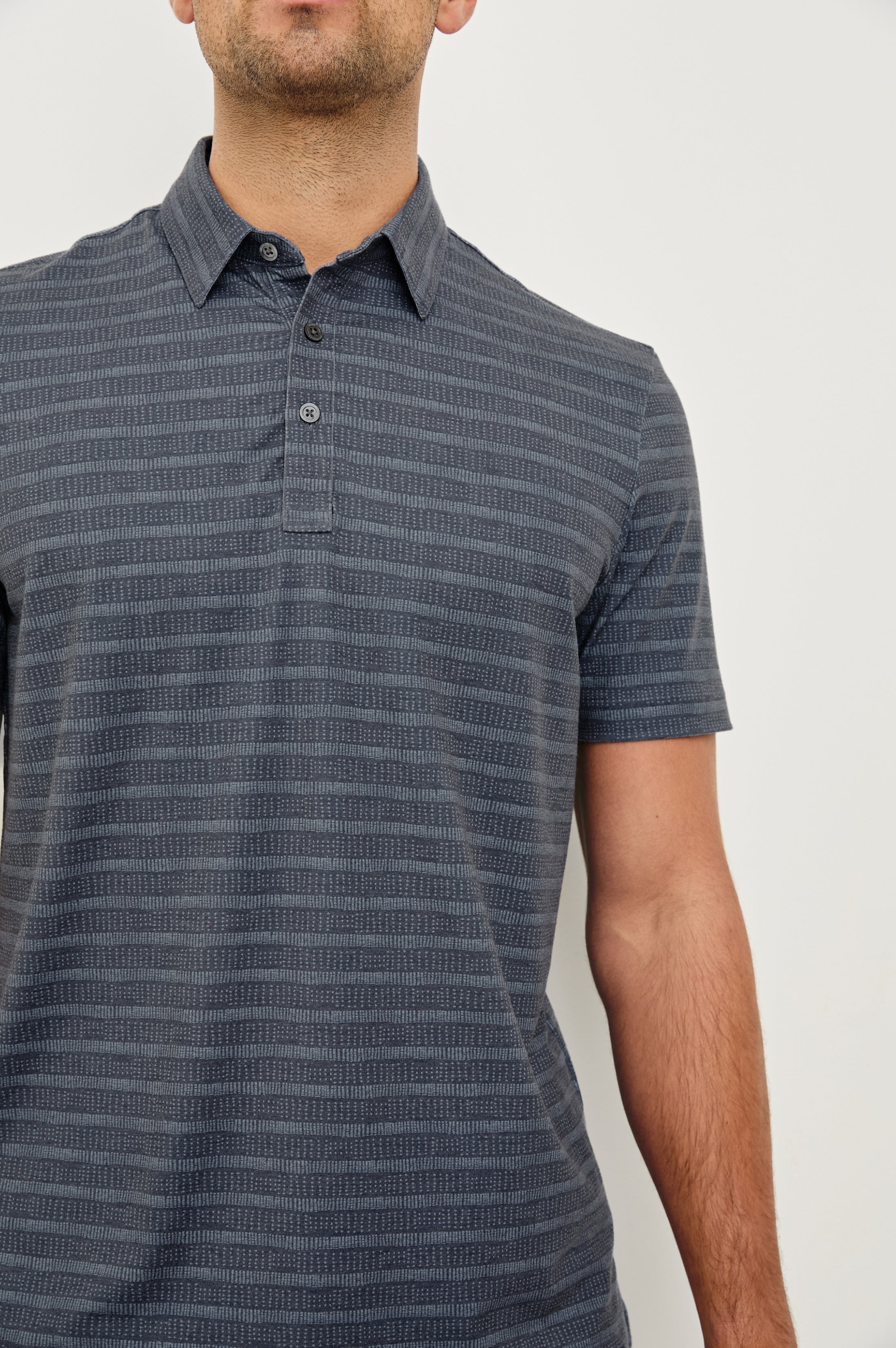 MERCED GOLF POLO SHIRT - SASHIKO BORDER BLACK