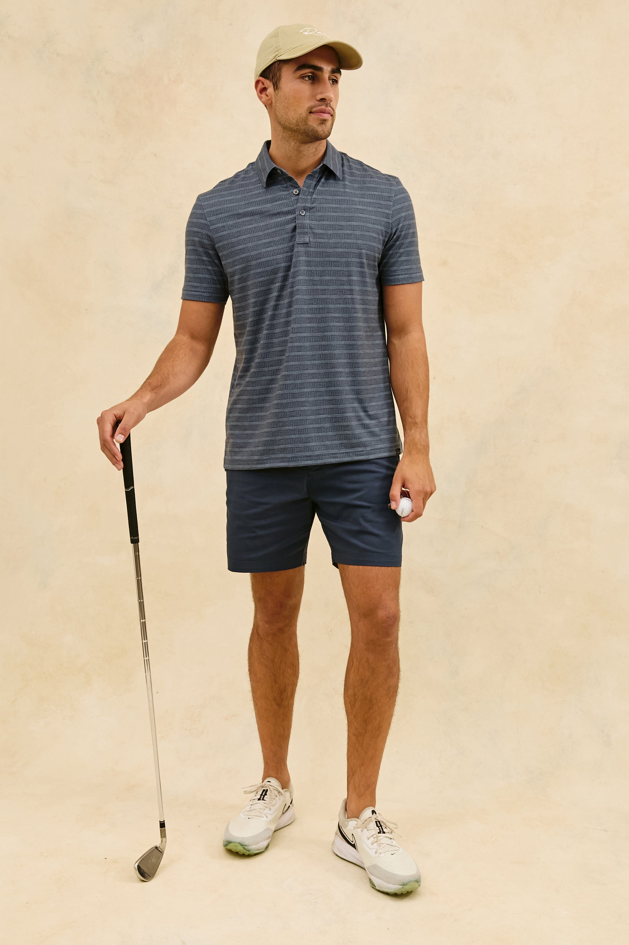 MERCED GOLF POLO SHIRT - SASHIKO BORDER BLACK