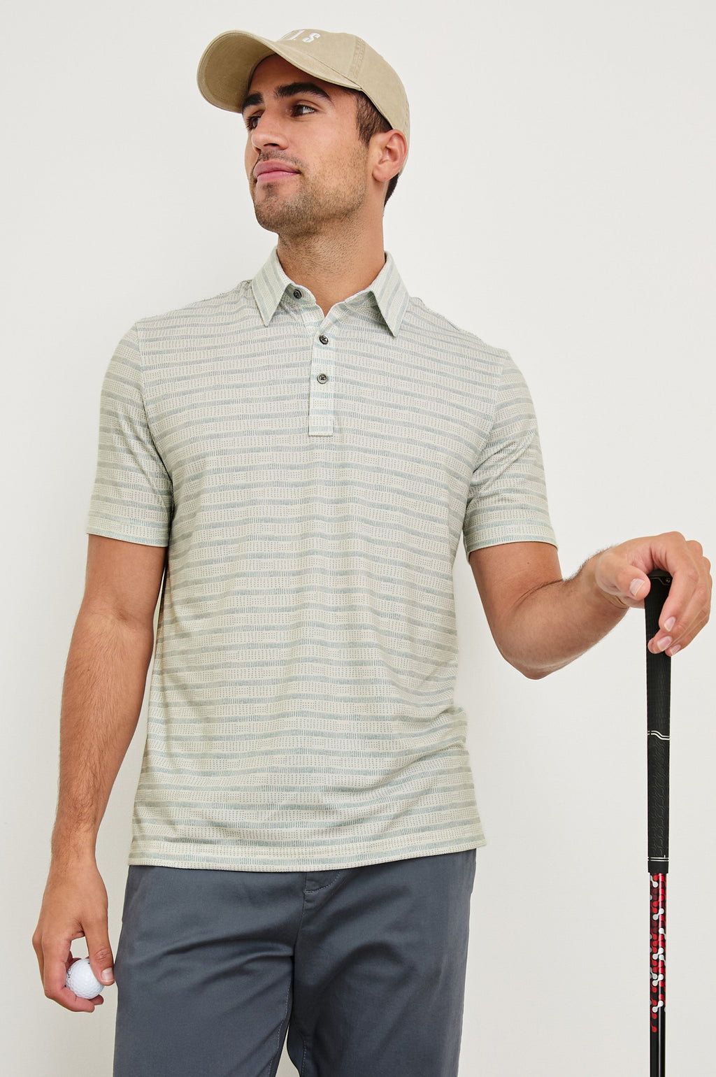 MERCED GOLF POLO SHIRT - SASHIKO BORDER WHITE