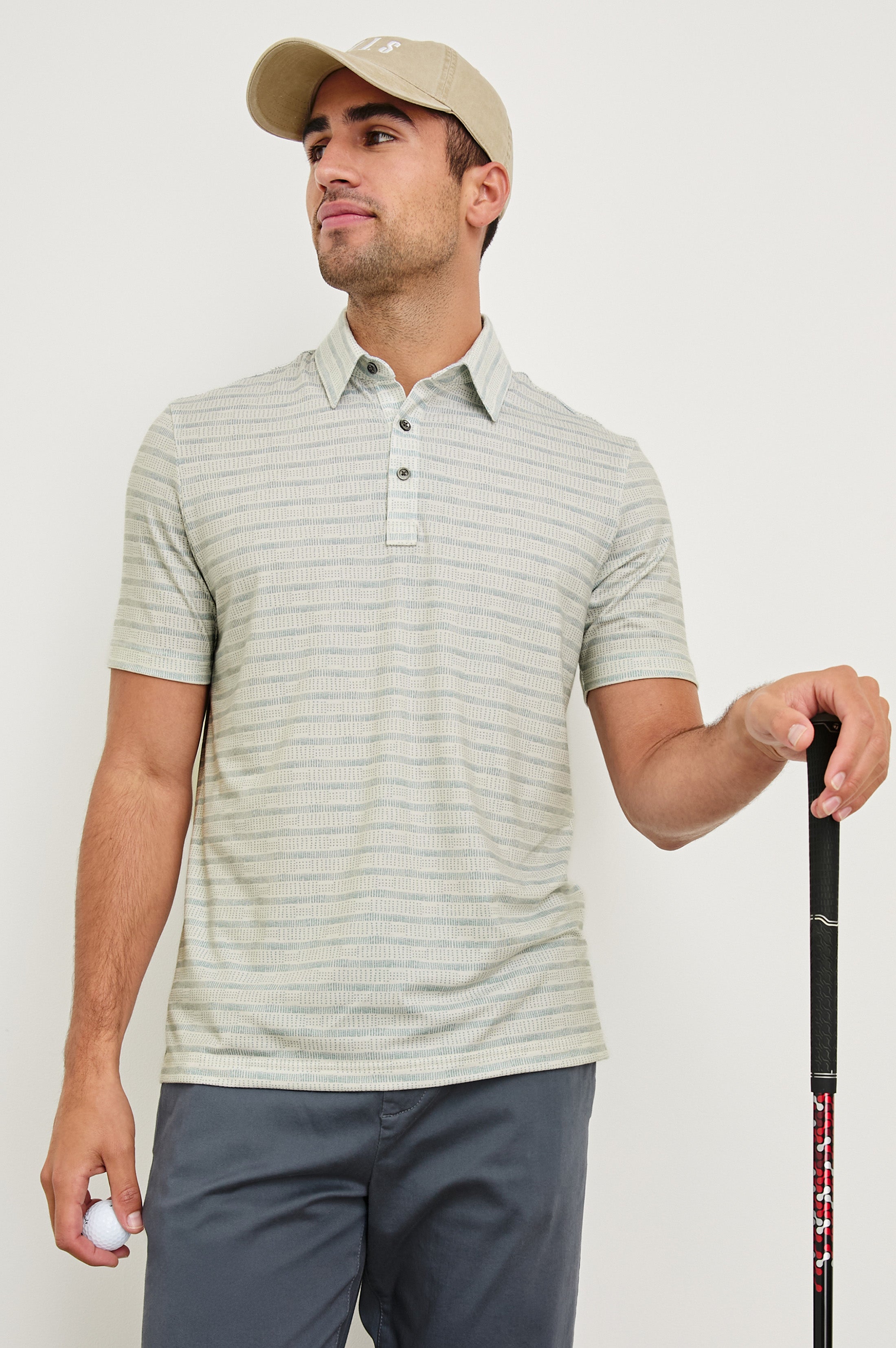 MERCED GOLF POLO SHIRT - SASHIKO BORDER WHITE