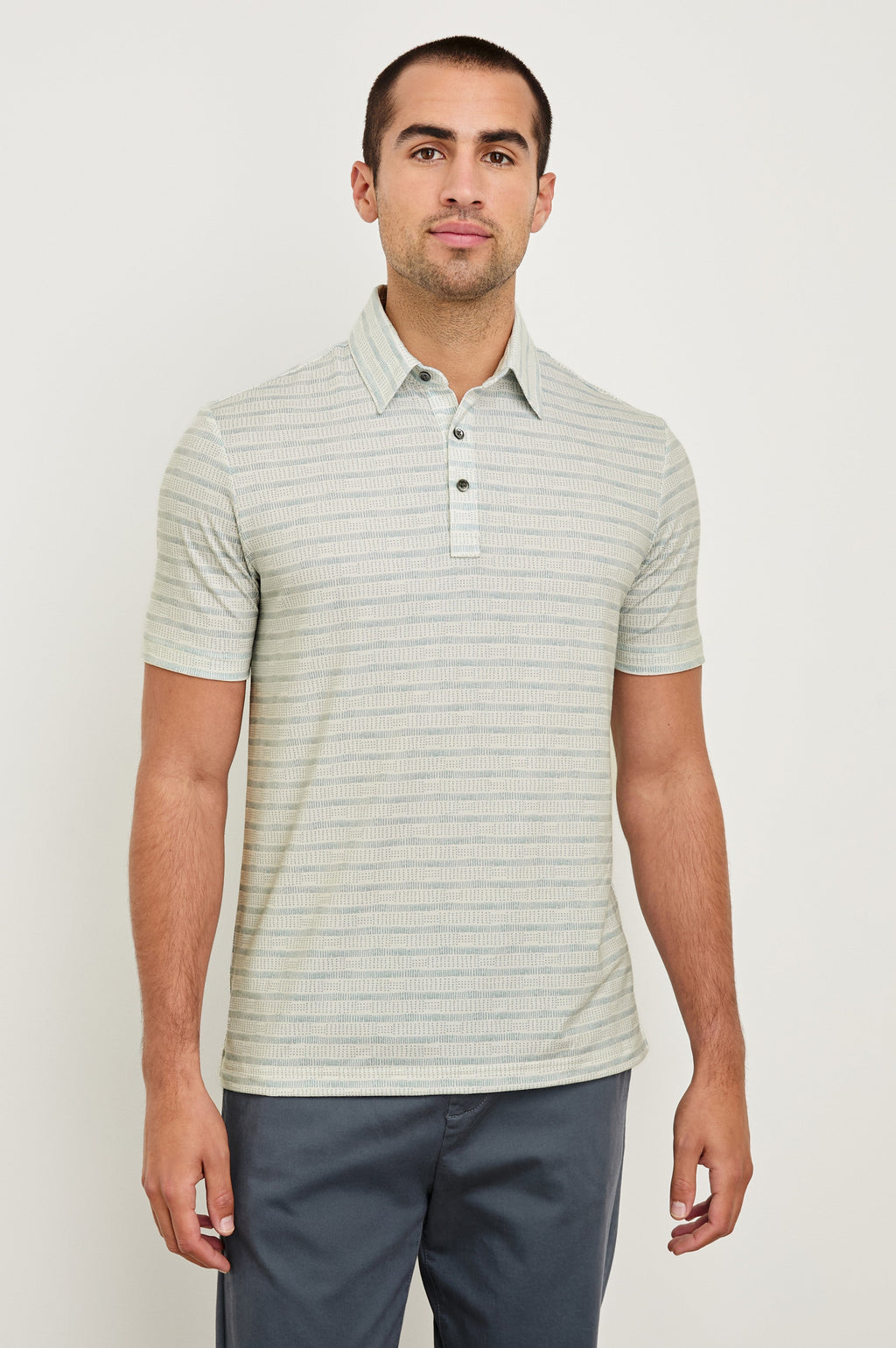 MERCED GOLF POLO SHIRT - SASHIKO BORDER WHITE