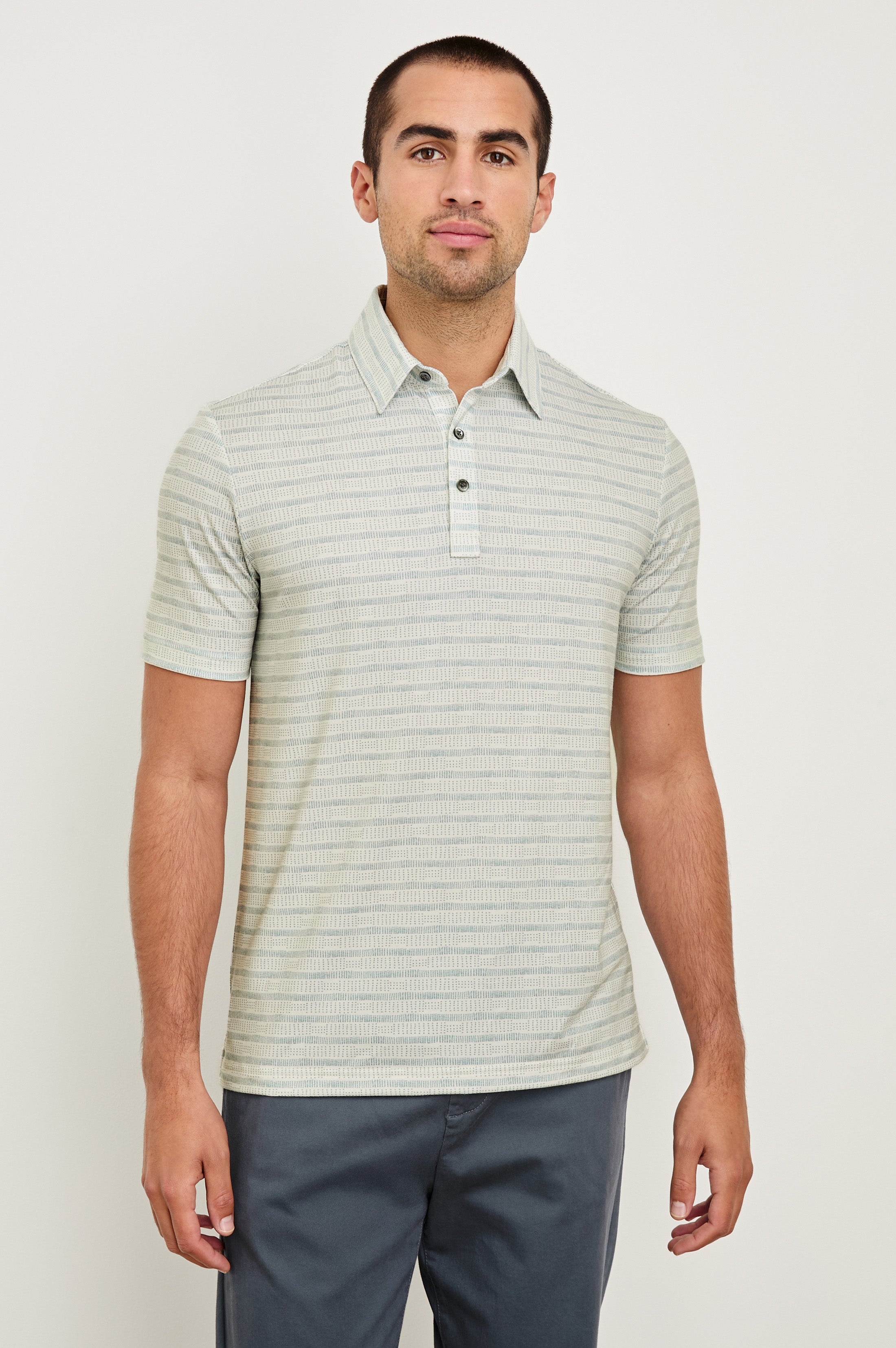 MERCED GOLF POLO SHIRT - SASHIKO BORDER WHITE