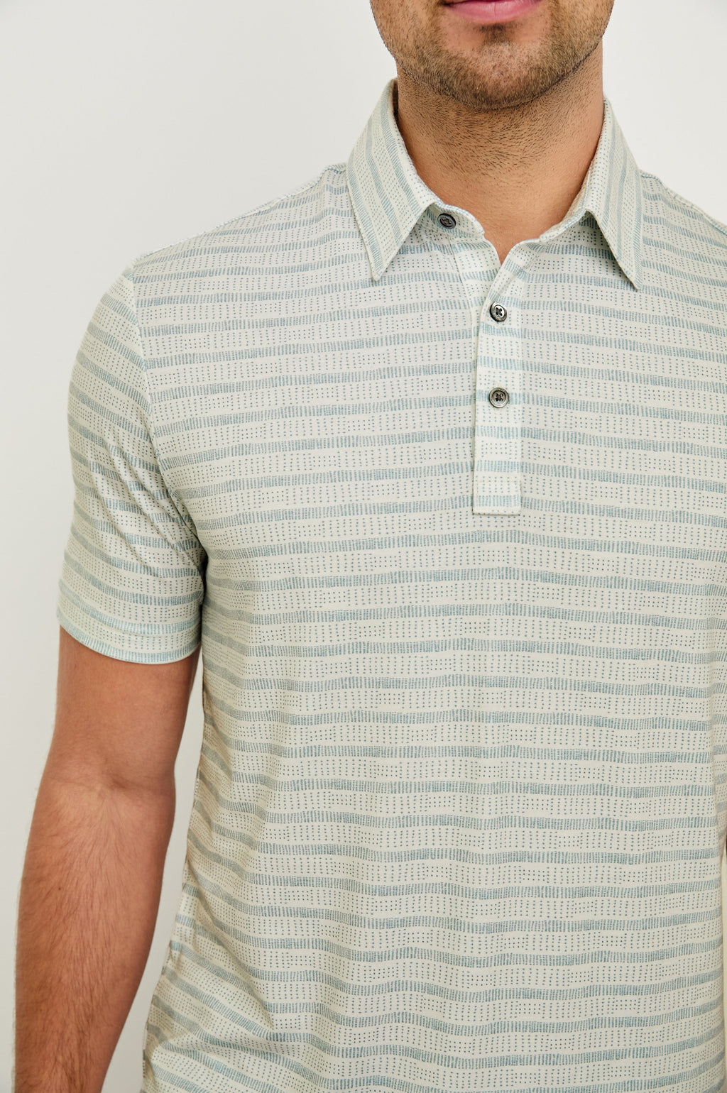 MERCED GOLF POLO SHIRT - SASHIKO BORDER WHITE