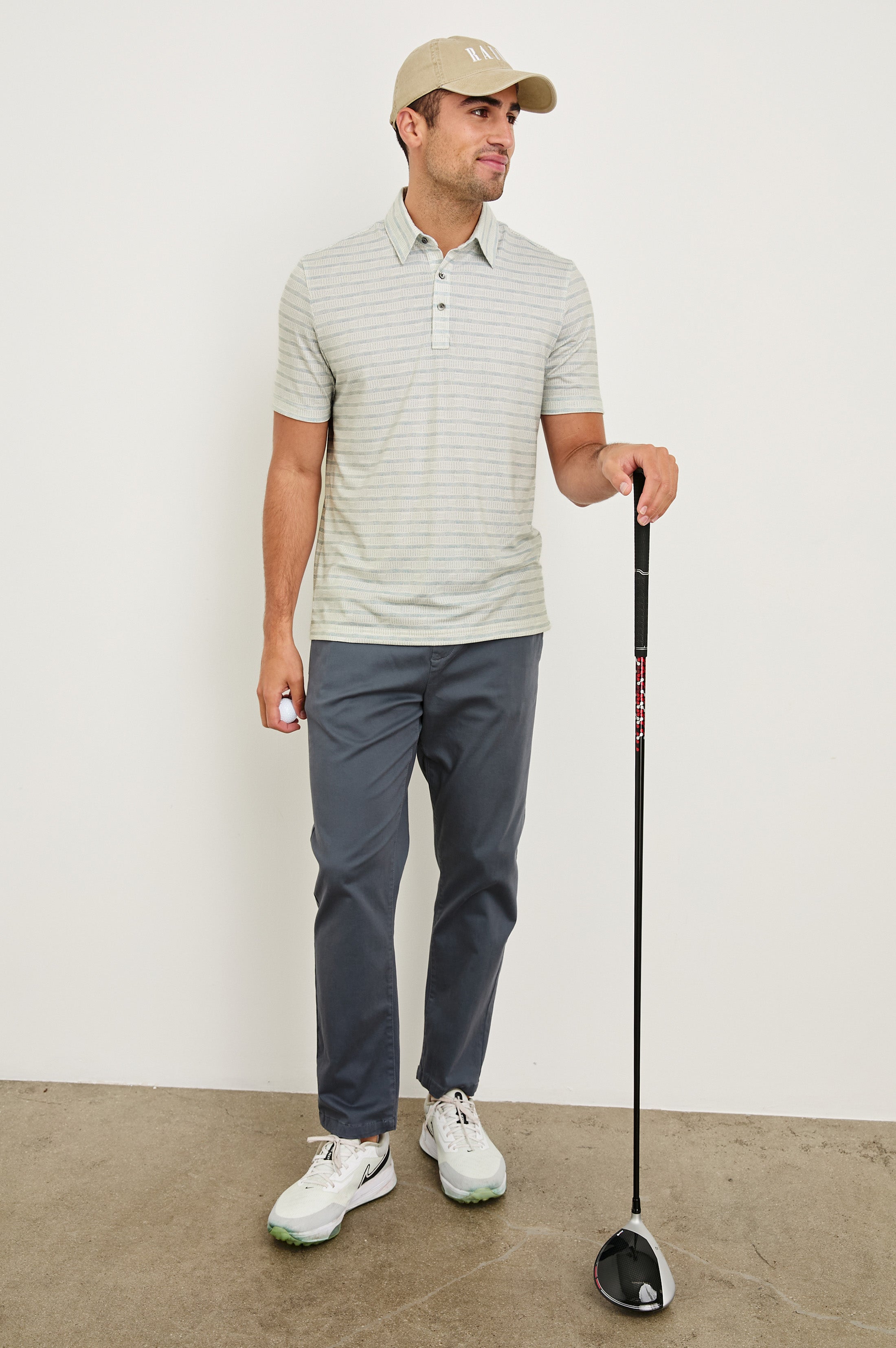 MERCED GOLF POLO SHIRT - SASHIKO BORDER WHITE